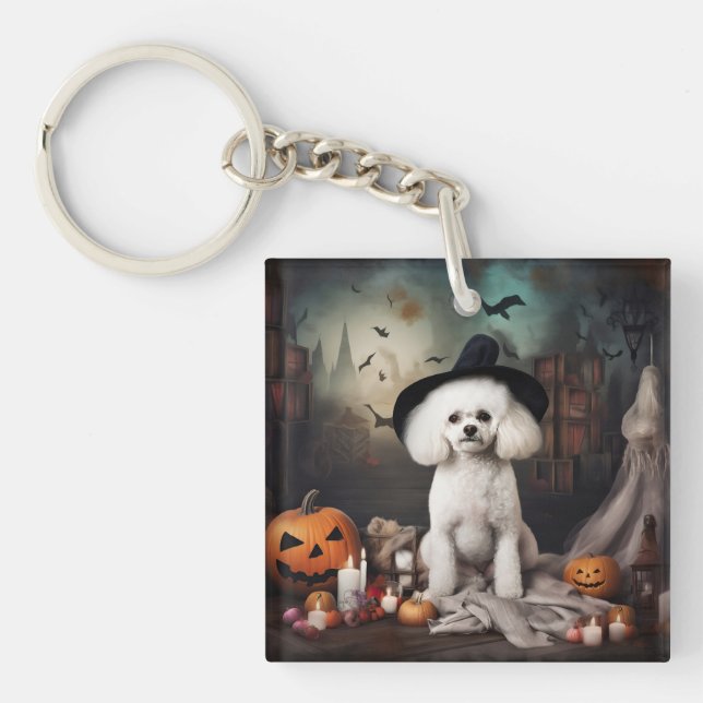Porte-clefs Bichon Frise Citrouilles Halloween Épouvantable (Devant)