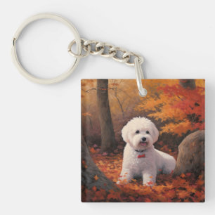 Porte-clefs Bichon Frise en automne Feuilles automne Inspire
