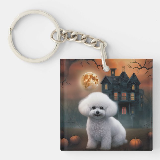 Porte-clefs Bichon Frise Halloween Effrayant  (Devant)