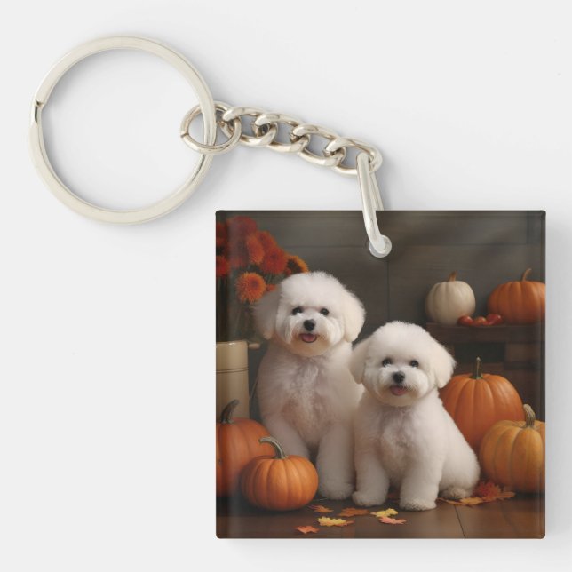 Porte-clefs Bichon Frise Puppy Automne Citrouille délice (Devant)