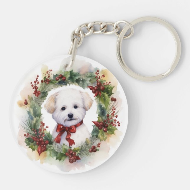Porte-clefs Bichon Frise Wreath Festive Pup (Dos)