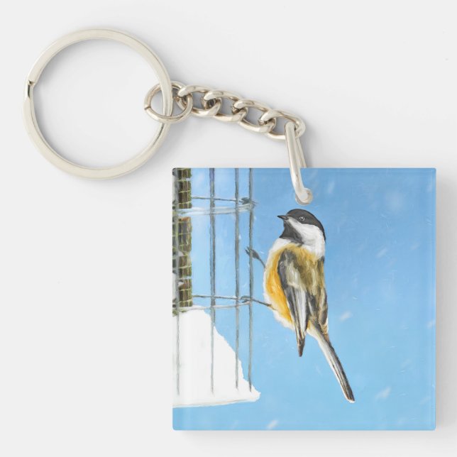 Porte-clefs Bickadee sur la peinture d'alimentation - Oiseaux  (Devant)