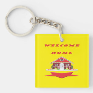 PORTE-CLEFS BIENVENUE MAISON DESIGN ROUGE CLAIR ET HEUREUX