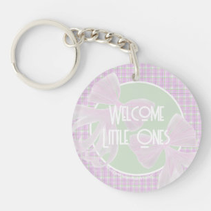 Porte-clefs Bienvenue Petits - Nœuds Coquette Rose Jumelle