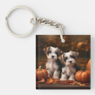 Porte-clefs Biewer Terrier Chiot Automne Citrouille délice