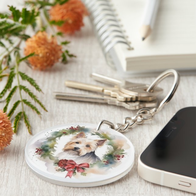 Porte-clefs Biewer Terrier Noël Wreath Festive Pup (Devant droit)