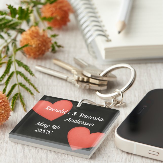 Porte-clefs Big Hearts Couples Names/Wedding Date (Devant Droit)