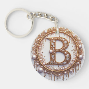 Porte-clefs Bijou de lettre B en or Monogramme Perles Mariage 