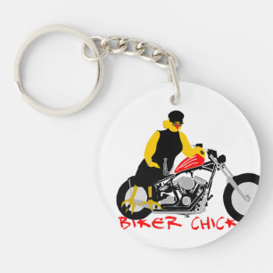 Porte-clefs BIKER CHICK assise sur sa moto
