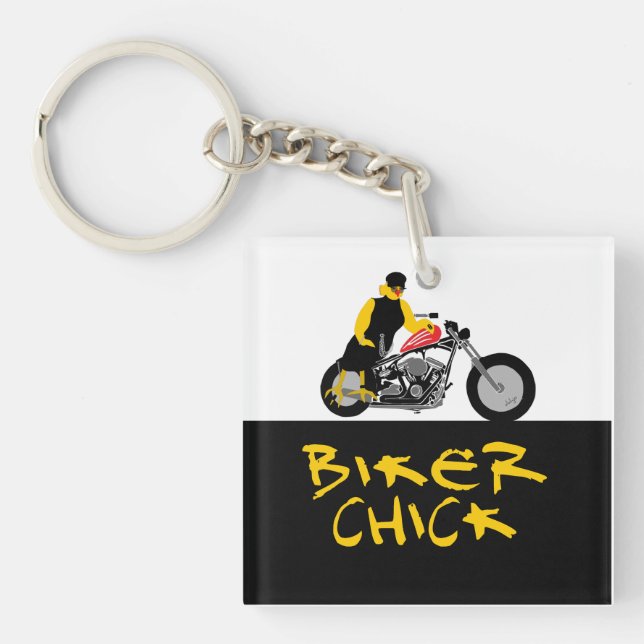 Porte-clefs BIKER CHICK assise sur sa moto (Devant)