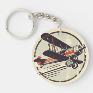 Porte-clefs Biplan Rouge et Vert Rétro Vintage