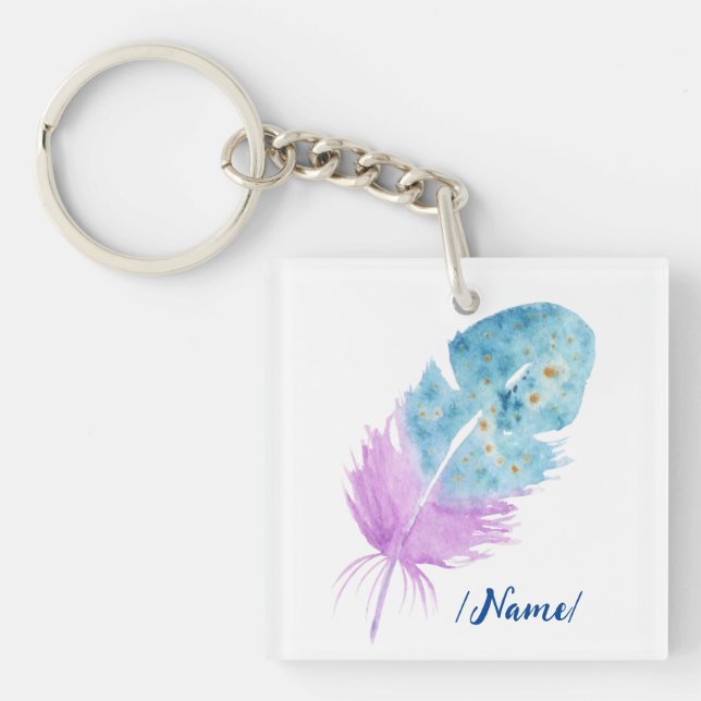 Porte-clefs Birth Blue violet plume cadeau de vacances (Devant)