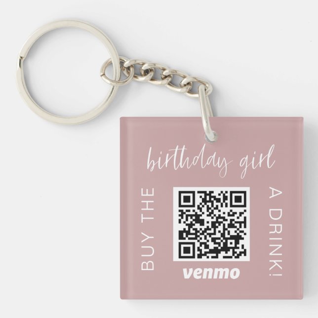 Porte-clefs Birthday Girl QR Code Acheter Un Verre Avec Venmo  (Devant)