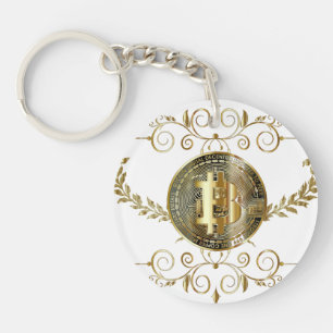 Porte-clefs Bitcoin Or & Blanc Coin Cryptomonnaie argent