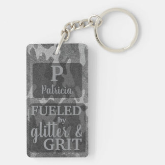 Porte-clefs Black and White Camouflage Glitter Camo Name