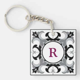 Porte-clefs Black and White Spanish Style with Initial 