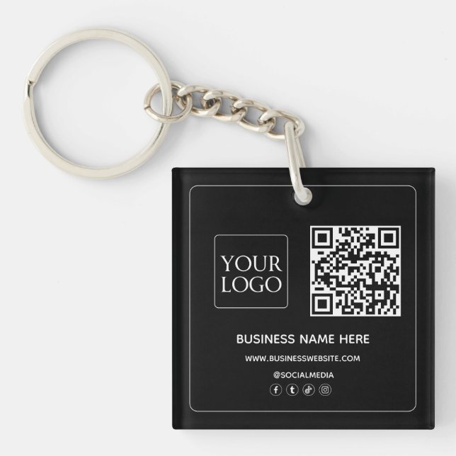 Porte-clefs Black | Code QR personnalisé Logo d'entreprise Méd (Devant)