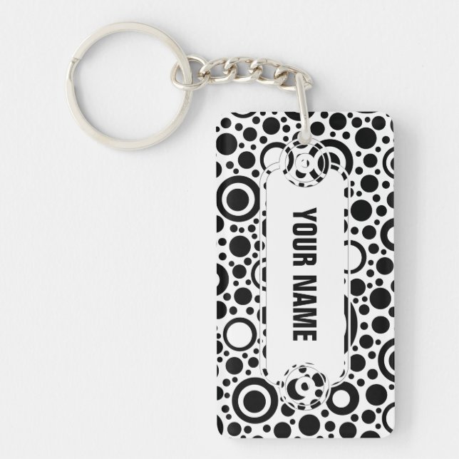 Porte-clefs Black Dots & Circle Pattern + your text & backgr. (Devant)