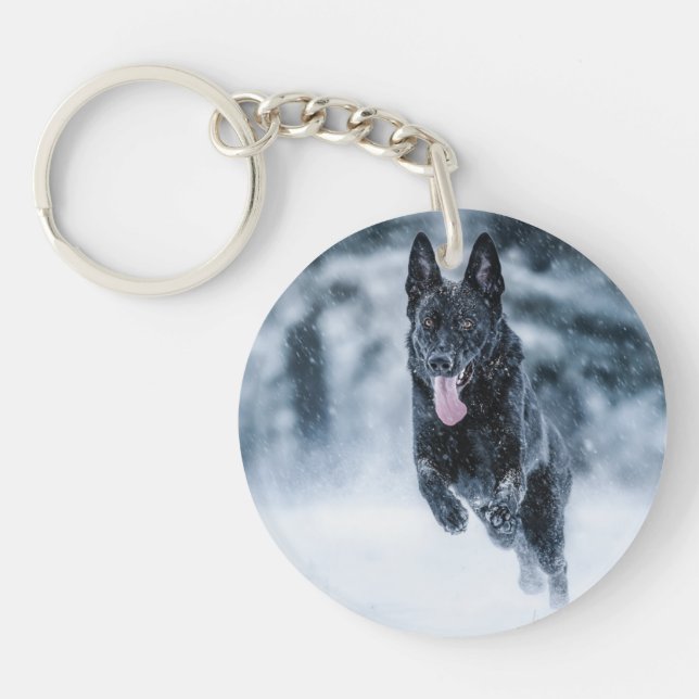 Porte-clefs Black German Shepherd in snow Duvet Cover (Devant)