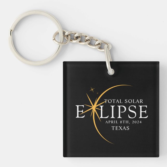 Porte-clefs Black & Gold 2024 Texas Total Solar Eclipse (Devant)