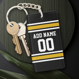 Porte-clefs Black Gold Football Jersey Nom personnalisé Numéro