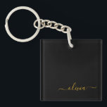 Porte-clefs Black Gold Modern Script Girl Monogramme Nom<br><div class="desc">Noir et or Simple Script Monogramme Nom Porte - clé. Cela rend le cadeau parfait pour 16 ans,  mariage,  douche nuptiale,  anniversaire,  baby shower ou bachelorette pour quelqu'un qui aime le luxe glam et les styles chic.</div>