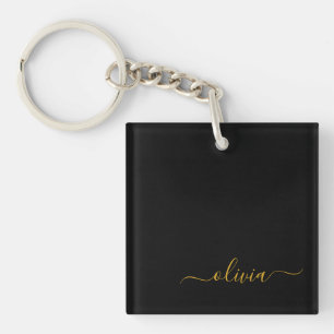 Porte-clefs Black Gold Modern Script Girl Monogramme Nom