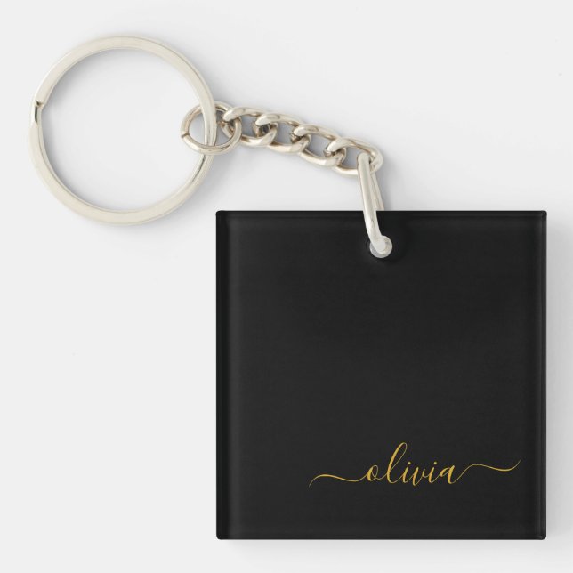 Porte-clefs Black Gold Modern Script Girl Monogramme Nom (Devant)