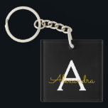 Porte-clefs Black Gold Modern Script Girl Monogramme Nom<br><div class="desc">Noir et or Simple Script Monogramme Nom Porte - clé. Cela rend le cadeau parfait pour 16 ans,  mariage,  douche nuptiale,  anniversaire,  baby shower ou bachelorette pour quelqu'un qui aime le luxe glam et les styles chic.</div>
