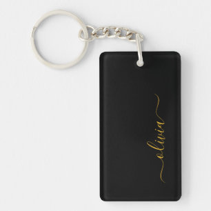 Porte-clefs Black Gold Modern Script Girl Monogramme Nom