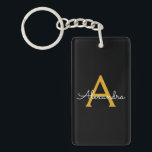 Porte-clefs Black Gold Modern Script Girl Monogramme Nom<br><div class="desc">Noir et or Simple Script Monogramme Nom Porte - clé. Cela rend le cadeau parfait pour 16 ans,  mariage,  douche nuptiale,  anniversaire,  baby shower ou bachelorette pour quelqu'un qui aime le luxe glam et les styles chic.</div>