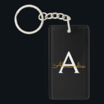 Porte-clefs Black Gold Modern Script Girl Monogramme Nom<br><div class="desc">Noir et or Simple Script Monogramme Nom Porte - clé. Cela rend le cadeau parfait pour 16 ans,  mariage,  douche nuptiale,  anniversaire,  baby shower ou bachelorette pour quelqu'un qui aime le luxe glam et les styles chic.</div>