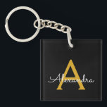 Porte-clefs Black Gold Modern Script Girl Monogramme Nom<br><div class="desc">Noir et or Simple Script Monogramme Nom Porte - clé. Cela rend le cadeau parfait pour 16 ans,  mariage,  douche nuptiale,  anniversaire,  baby shower ou bachelorette pour quelqu'un qui aime le luxe glam et les styles chic.</div>