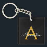 Porte-clefs Black Gold Modern Script Girl Monogramme Nom<br><div class="desc">Noir et or Simple Script Monogramme Nom Porte - clé. Cela rend le cadeau parfait pour 16 ans,  mariage,  douche nuptiale,  anniversaire,  baby shower ou bachelorette pour quelqu'un qui aime le luxe glam et les styles chic.</div>