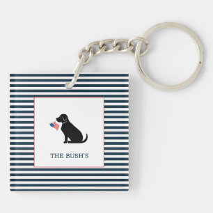 Porte-clefs Black Lab American Flag Nom de famille Chien patri