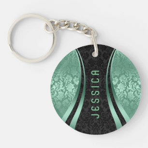 Porte-clefs Black & motifs floraux vert menthe en style damass