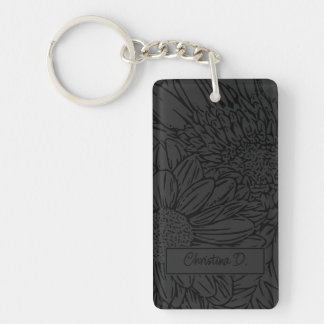 Porte-clefs Black on Grey Chrysanthemums with Photo