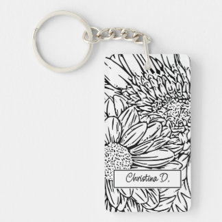 Porte-clefs Black on White Chrysanthemums with Photo