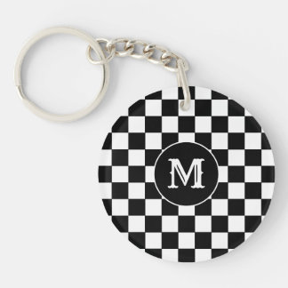Porte-clefs Black White Checkered Keychain Capital Initial