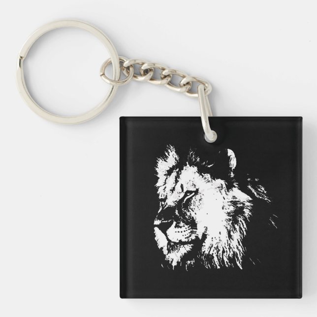 Porte-clefs Black White Lion - Animal Pop Art (Devant)