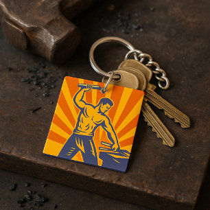 Porte-clefs Blacksmith Hammering Retro Strongman Labor