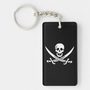Porte-clefs Blanc, Drapeau Pirate Calico Jack, Crâne & Cutlass