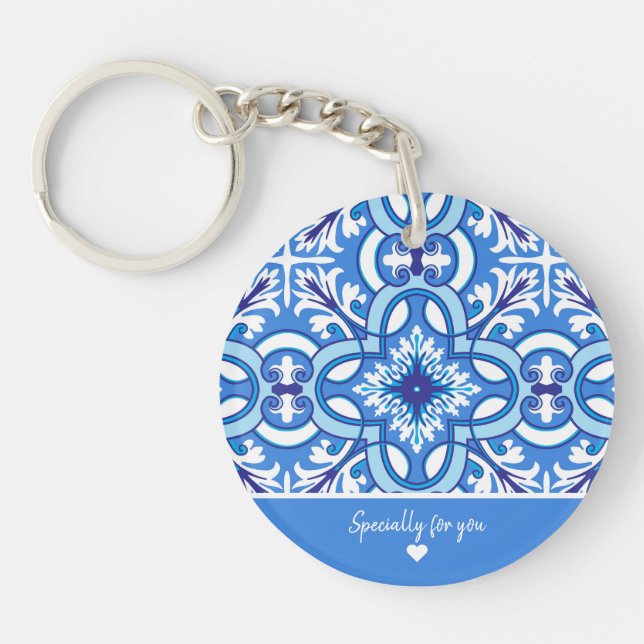 Porte-clefs 🤍 💙 Blanc et bleu Porto Azulejos (Devant)