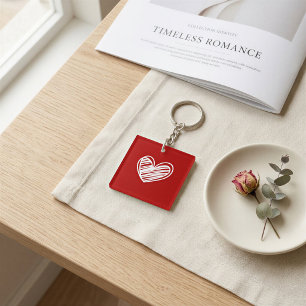 Porte-clefs Blanc moderne Coeur rouge Anniversaire Femmes
