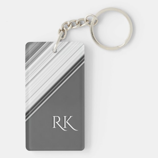 Porte-clefs Blanc Moderne sur Monogramme Gris (Dos)