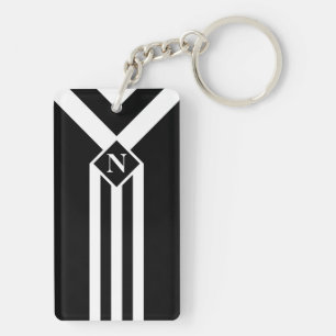 Porte-clefs Blancs et Chevrons sur Noir avec Monogramme