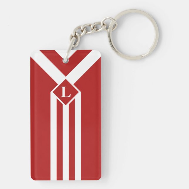 Porte-clefs Blancs et Chevrons sur Rouge avec Monogramme (Dos)