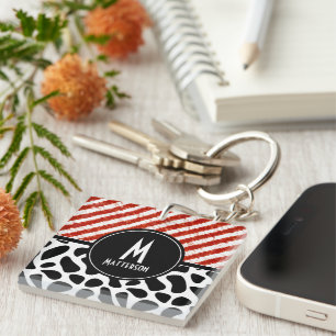 Porte-clefs Blancs rouges noir blanc Motif Monogramme