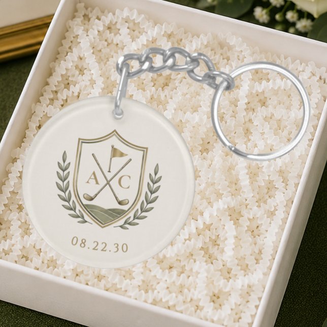 Porte-clefs Blason de golf de mariage à monogramme élégant (Créateur téléchargé)