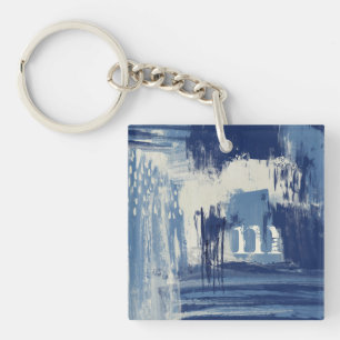 Porte-clefs Bleu Abstrait et ivoire